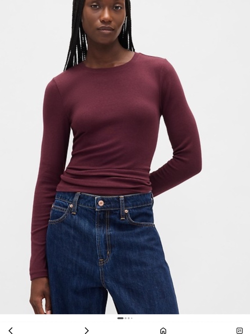 GAP NWT Women's Long-Sleeve Crewneck Top medium Burgundy lightweight thumbholes